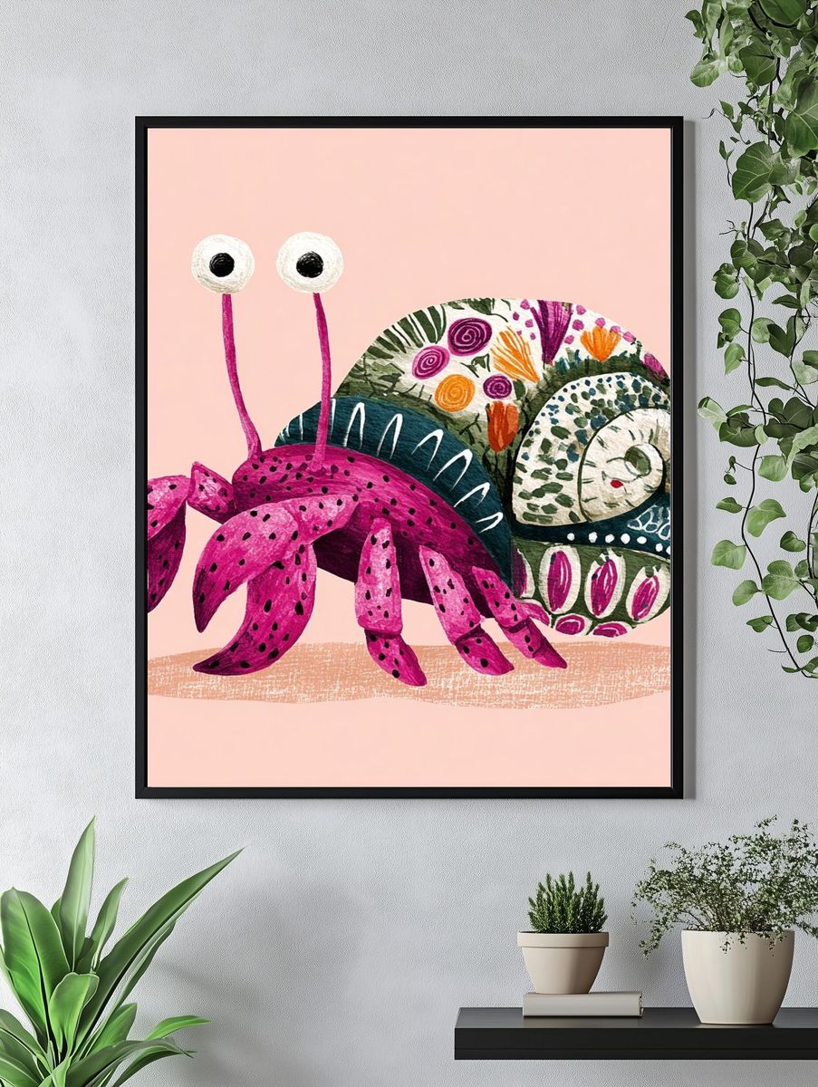Whimsical Snail Illustration Poster. — room view 4