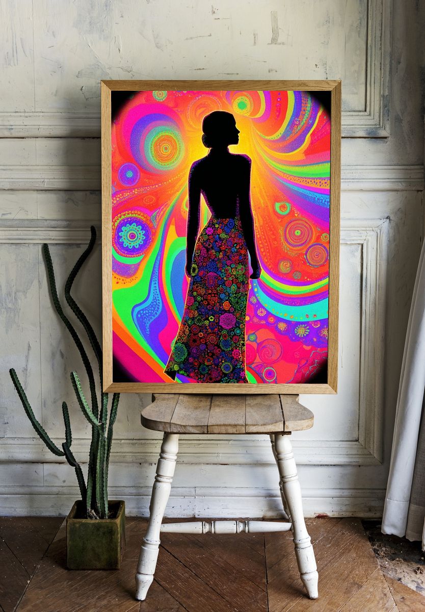 Psychedelic Silhouette Illustration Poster. room preview