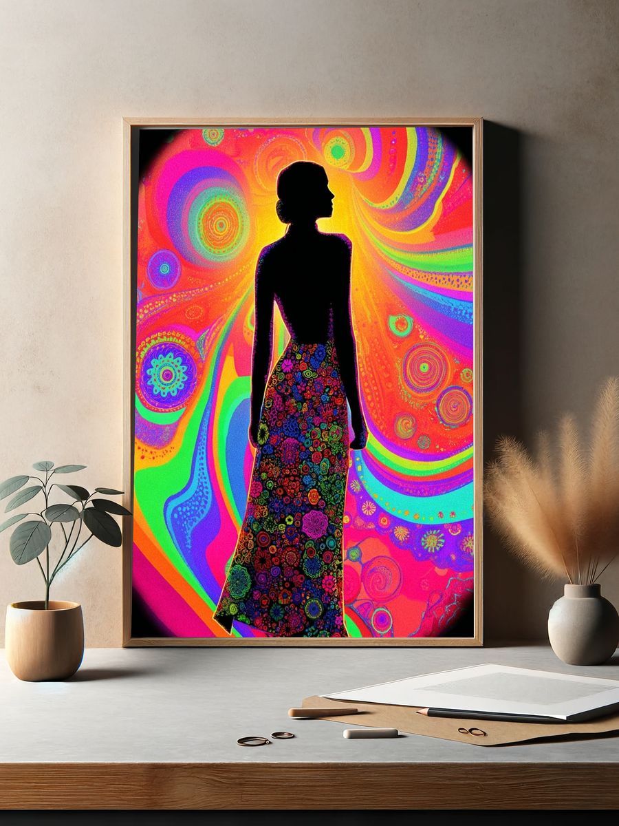 Psychedelic Silhouette Illustration Poster. — room view 2
