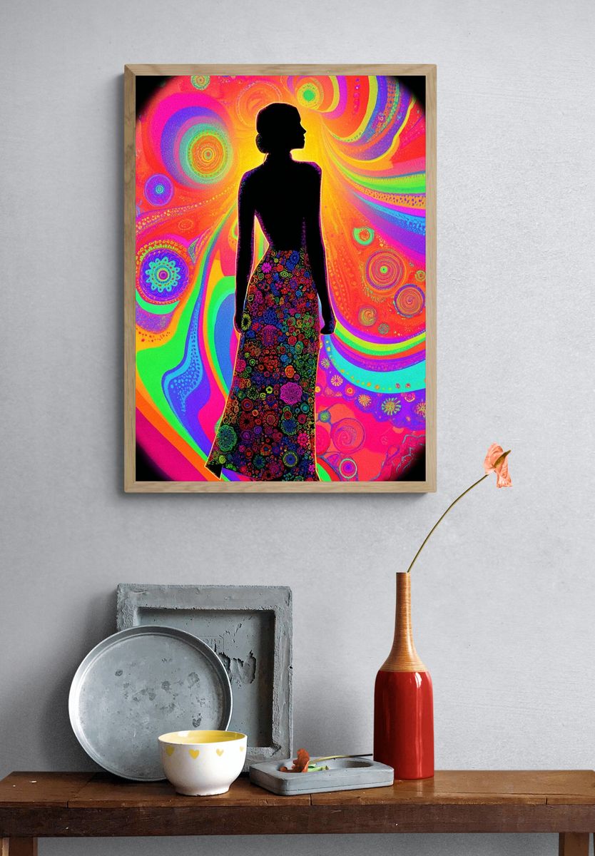 Psychedelic Silhouette Illustration Poster. — room view 3