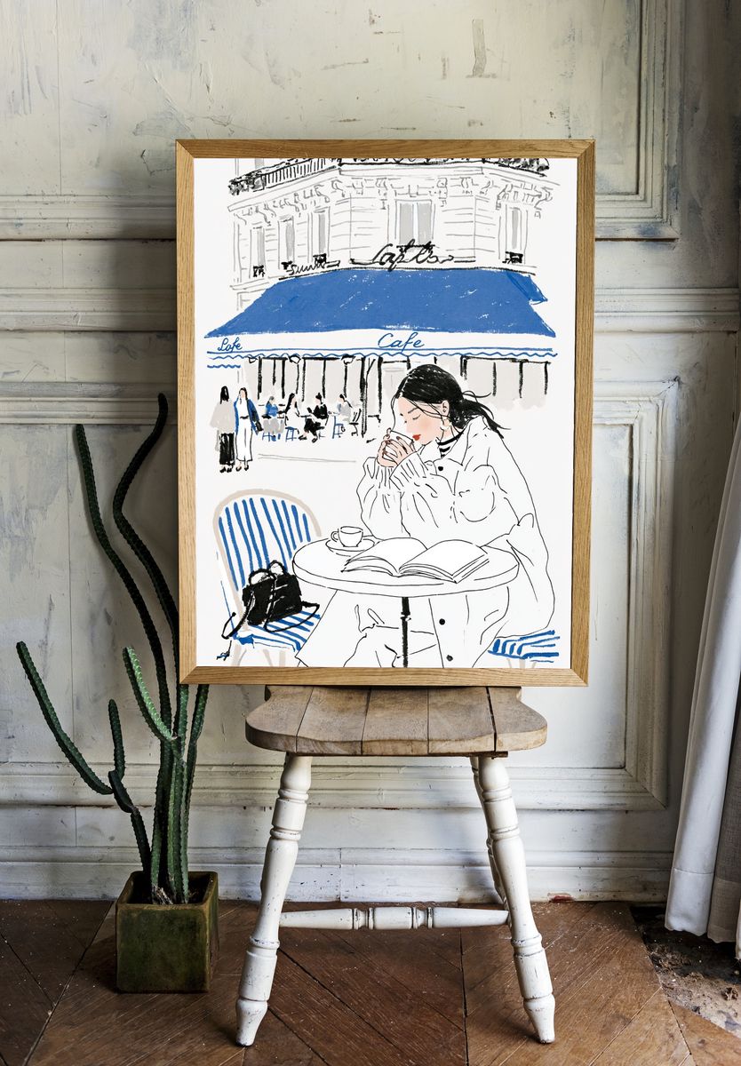 Paris Cafe Sketch Poster. — room view 1