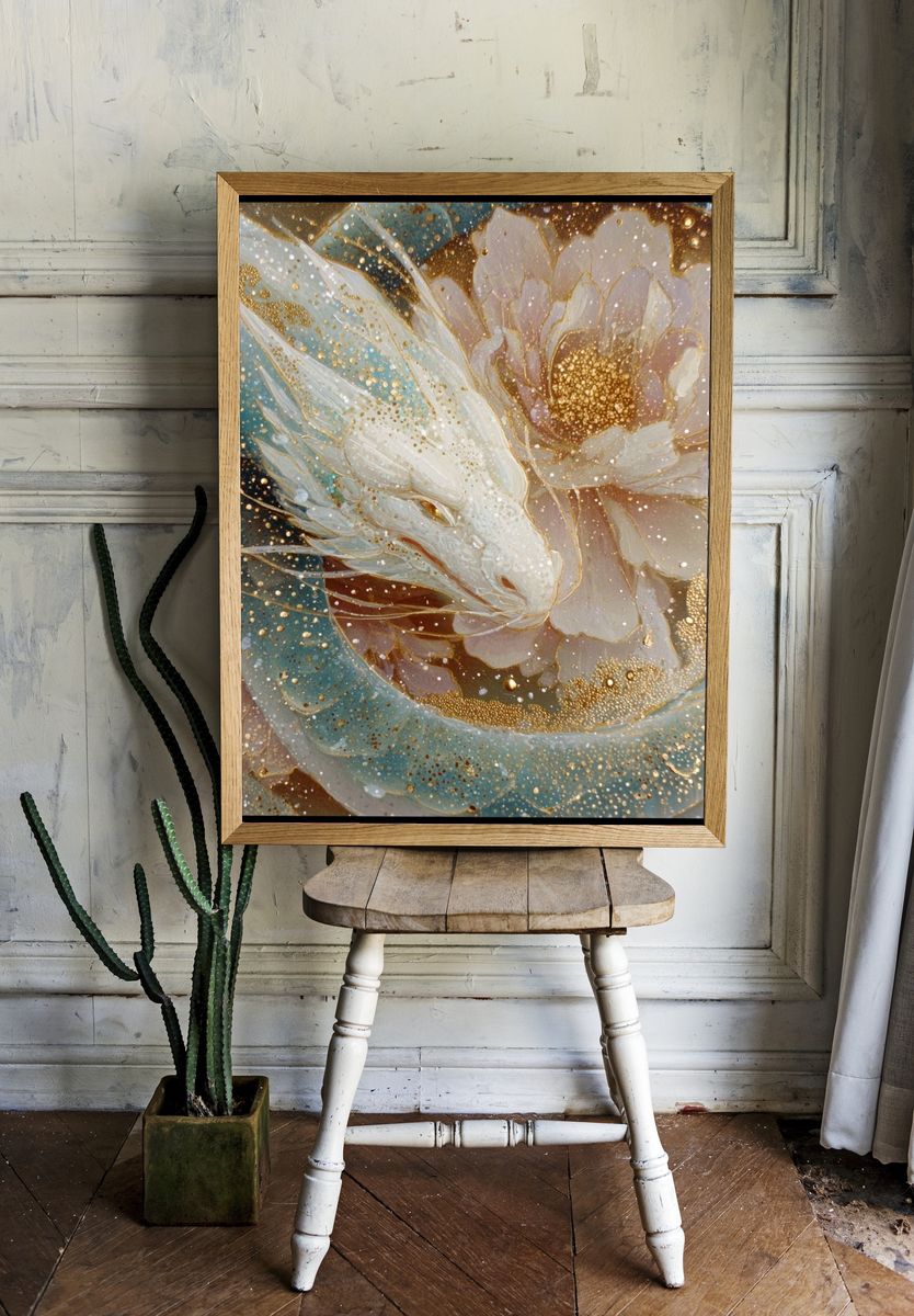 Celestial Dragon Flower Abstract Print. room preview
