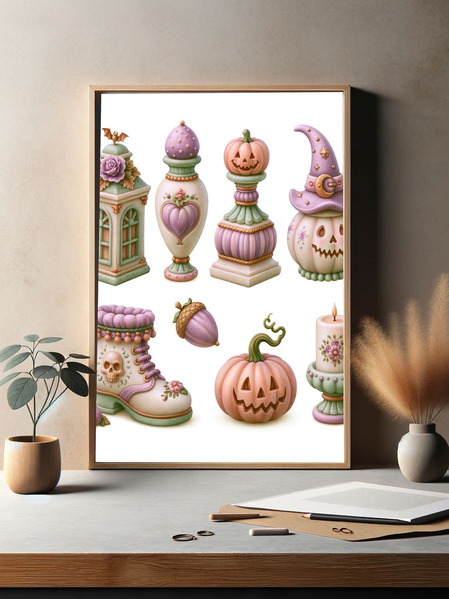Pastel Halloween Decor Illustration Poster. — room view 2
