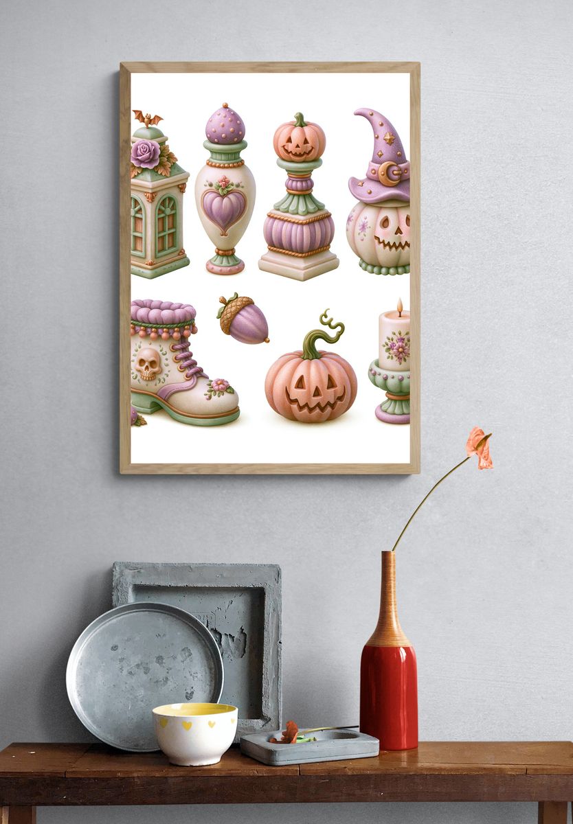 Pastel Halloween Decor Illustration Poster. — room view 3