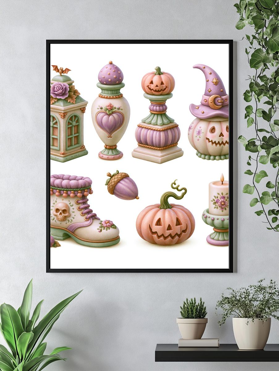 Pastel Halloween Decor Illustration Poster. — room view 4