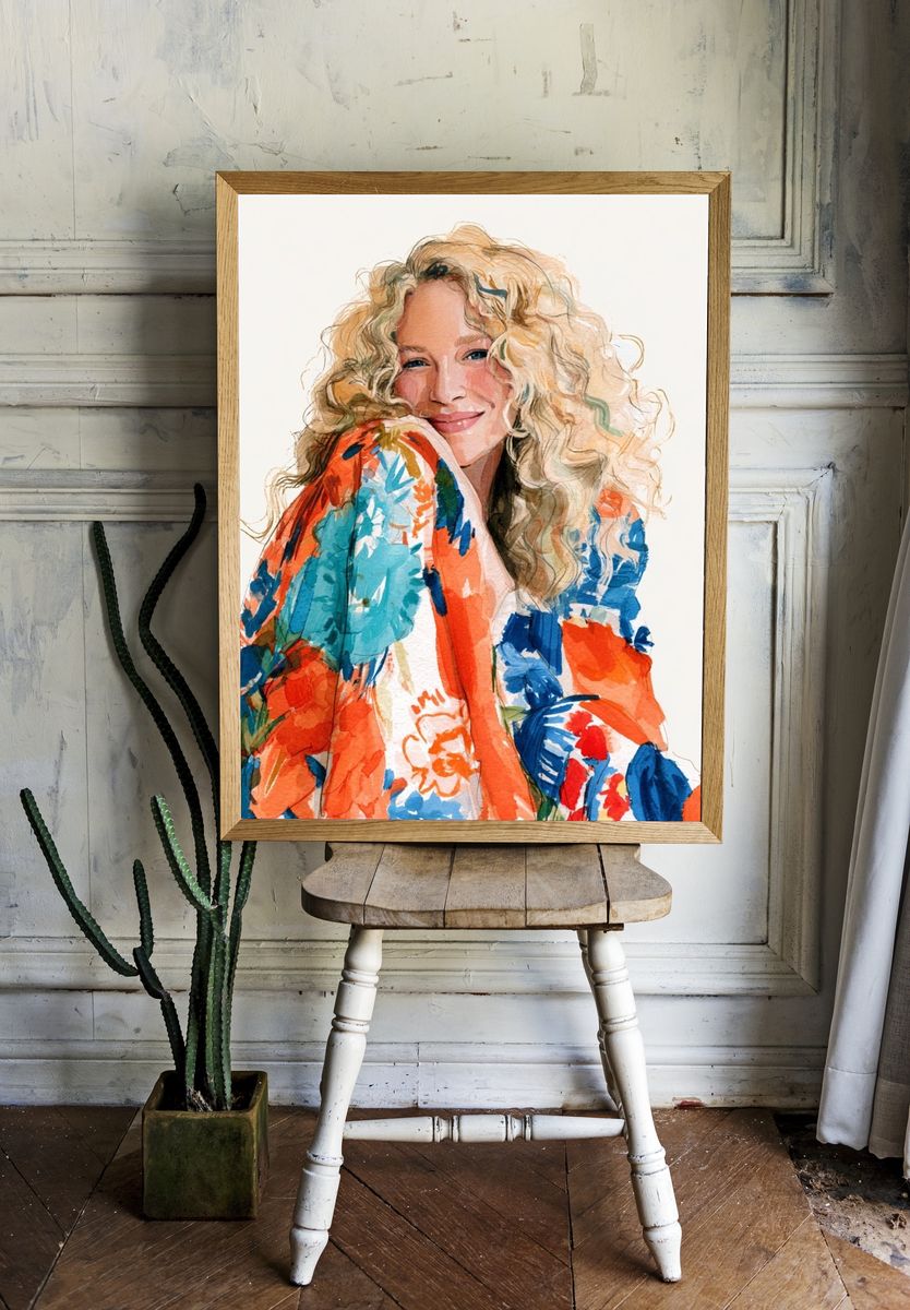 Smiling Woman Watercolor Portrait Poster. room preview