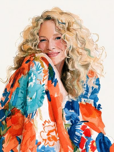 Smiling Woman Watercolor Portrait Poster.