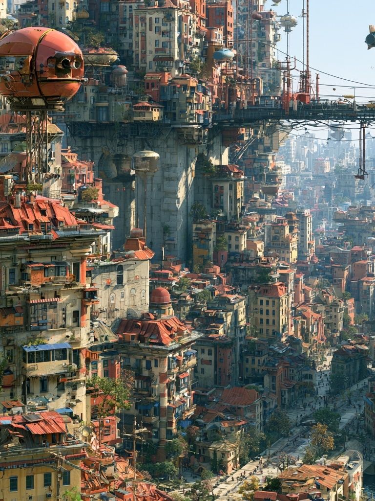 Futuristic Sky City Landscape Poster. poster detail