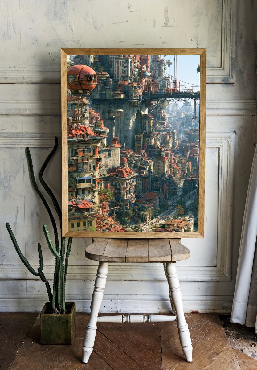 Futuristic Sky City Landscape Poster. — room view 1