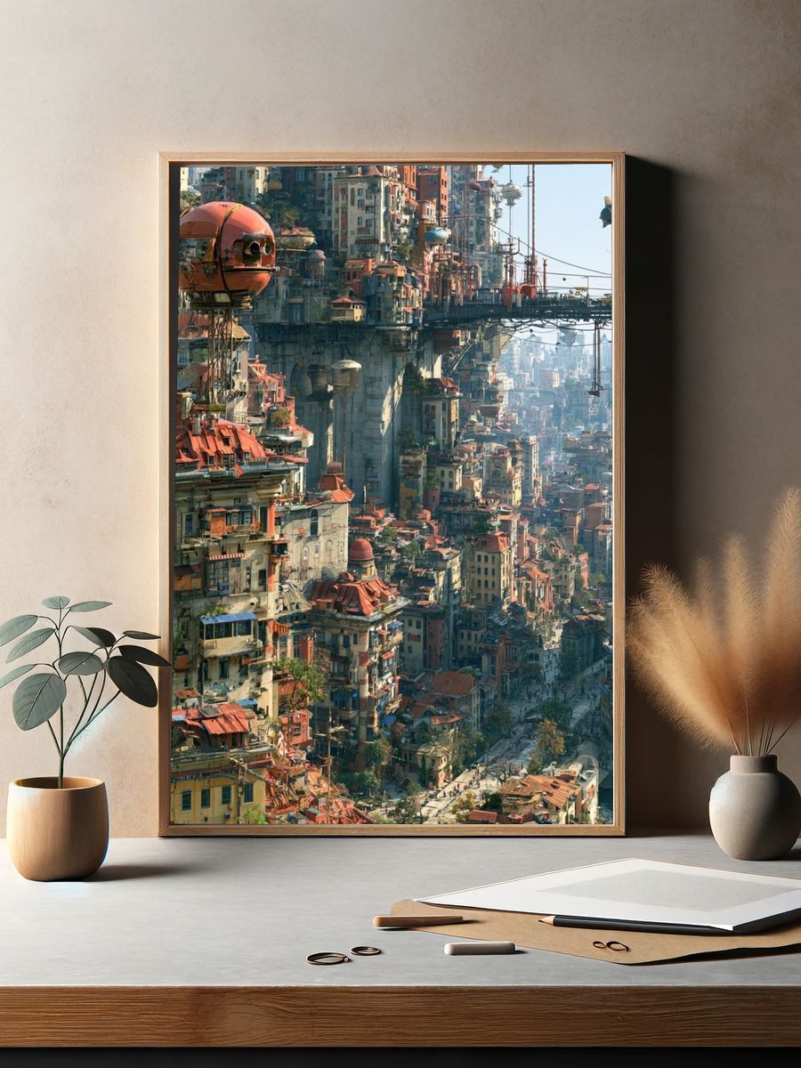 Futuristic Sky City Landscape Poster. — room view 2