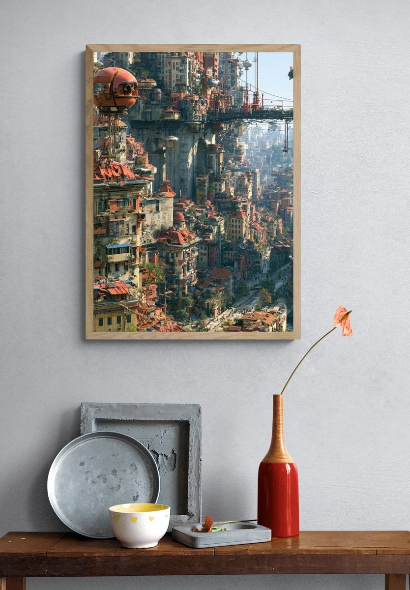 Futuristic Sky City Landscape Poster. — room view 3