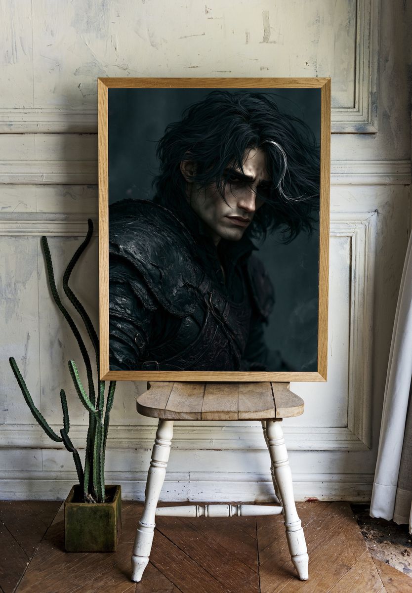 Dark Fantasy Warrior Portrait Print. room preview