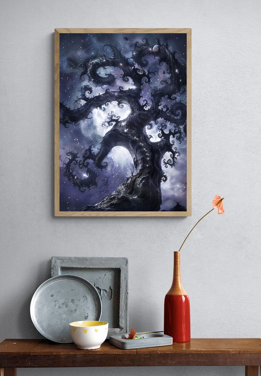 Cosmic Tree of Night Illustration Poster. — room view 3