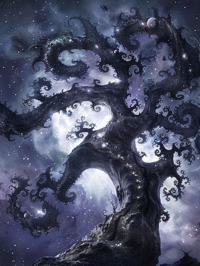 Cosmic Tree of Night Illustration Poster. poster