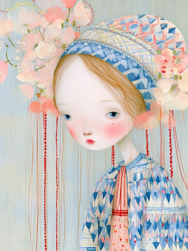 Dreamy Floral Girl Illustration Poster. poster detail