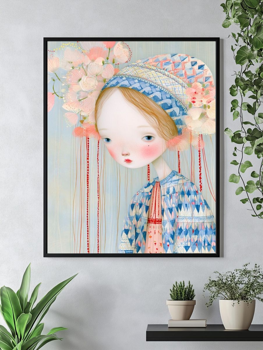 Dreamy Floral Girl Illustration Poster. — room view 4