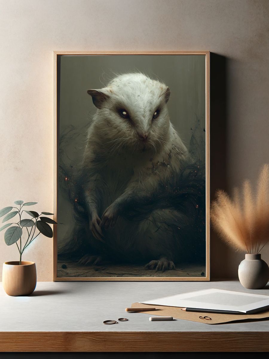 Mystic White Rat Illustration Poster. — room view 2