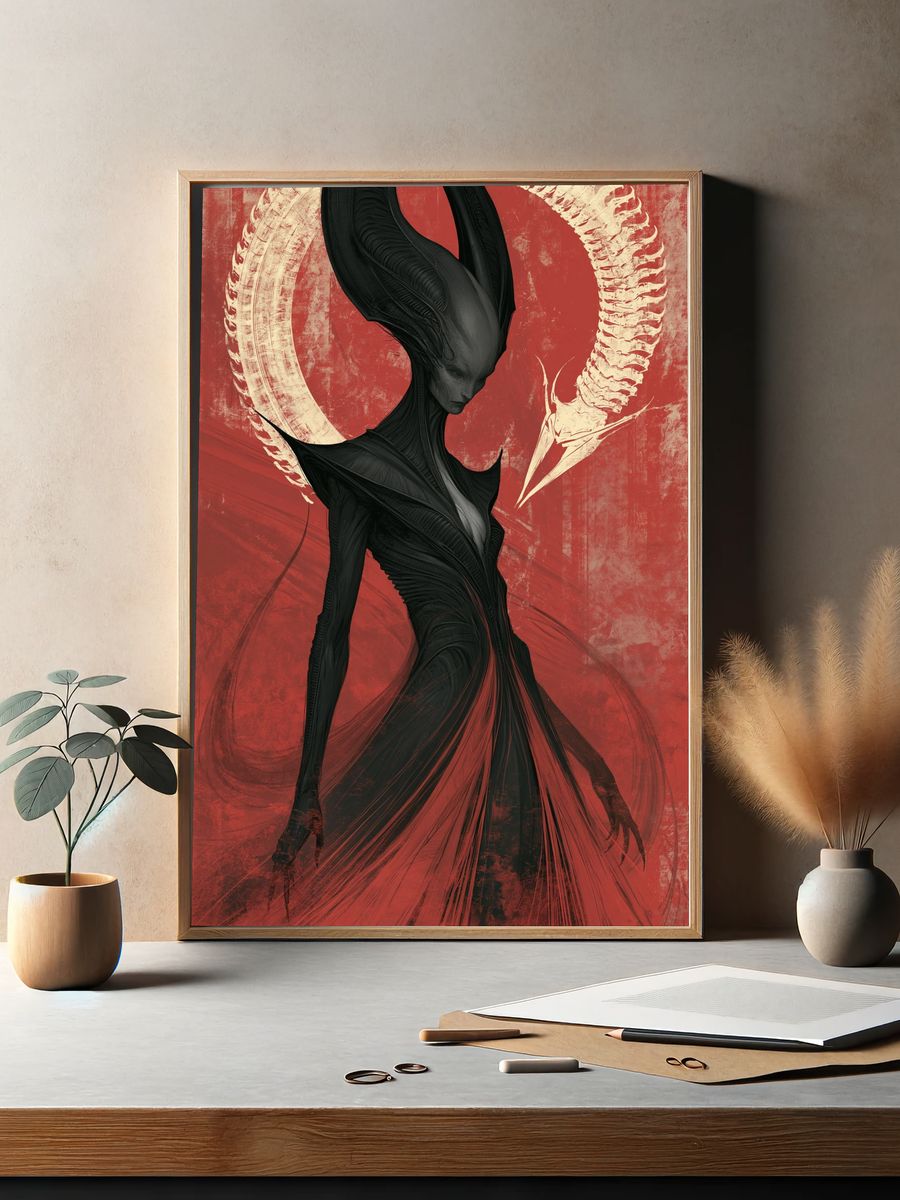 Alien Figure Digital Art Poster. — room view 2