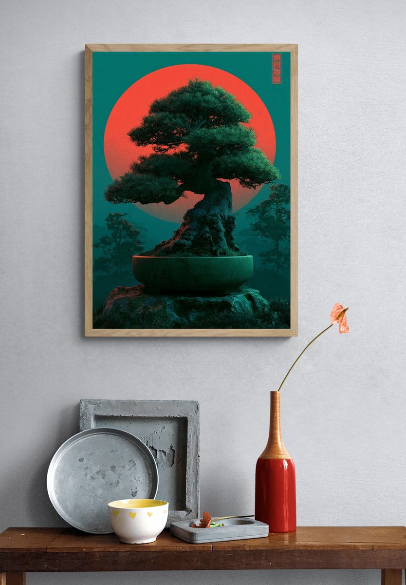 Bonsai Moonrise Illustration Poster. — room view 3