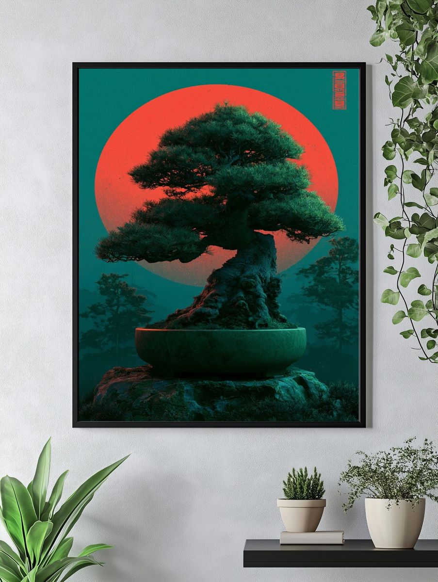 Bonsai Moonrise Illustration Poster. — room view 4