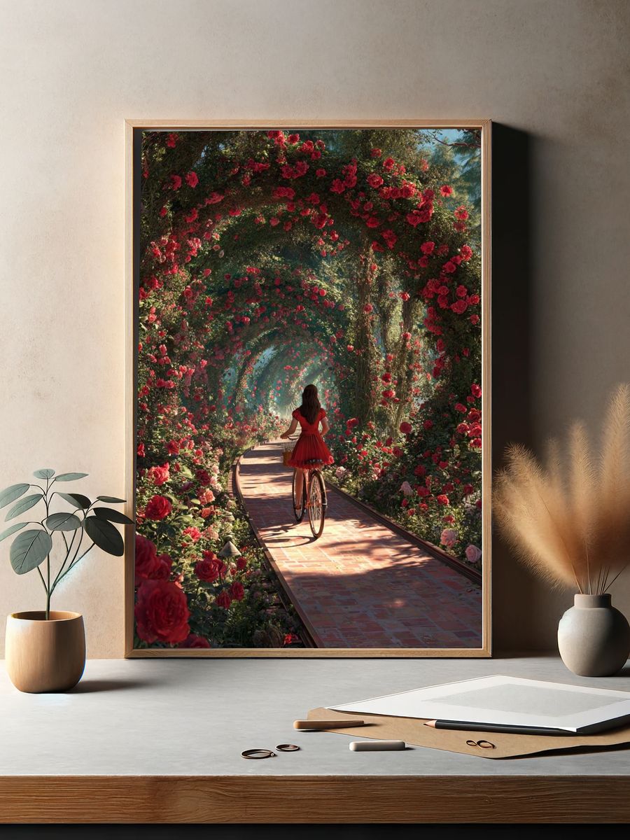 Rose Garden Bicycle Fantasy Print. — room view 2