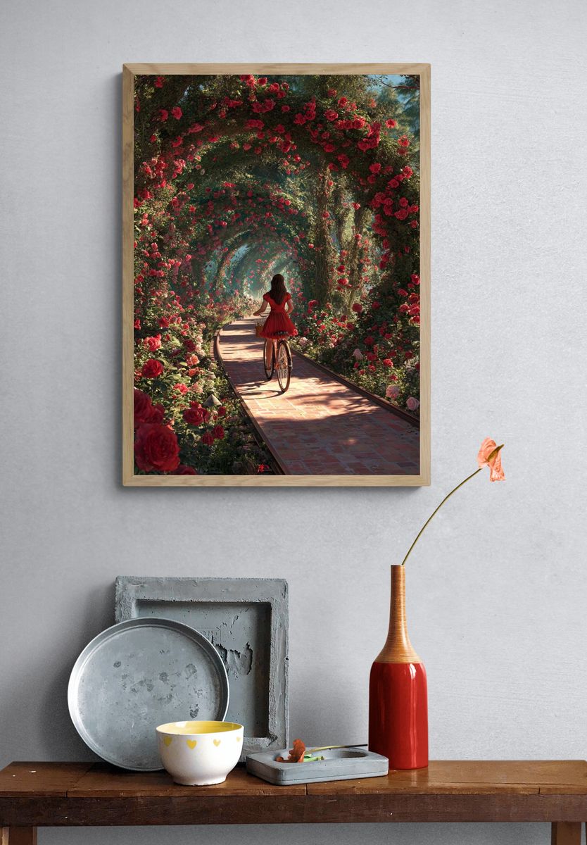 Rose Garden Bicycle Fantasy Print. — room view 3