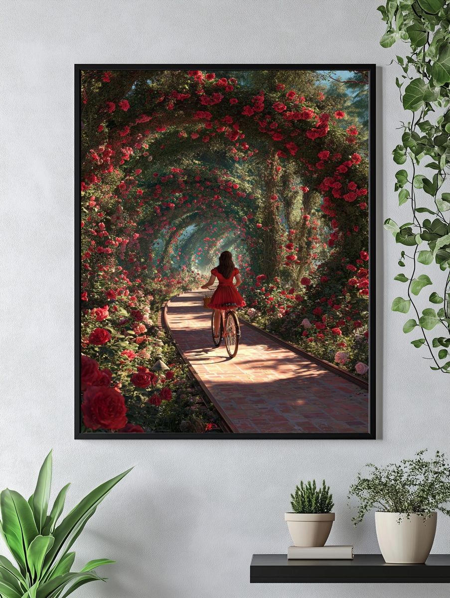 Rose Garden Bicycle Fantasy Print. — room view 4