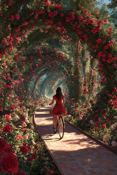 Rose Garden Bicycle Fantasy Print.