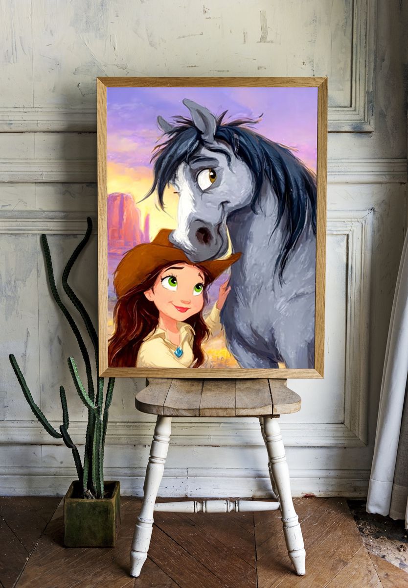 Cowgirl and Horse Sunset Print. — room view 1