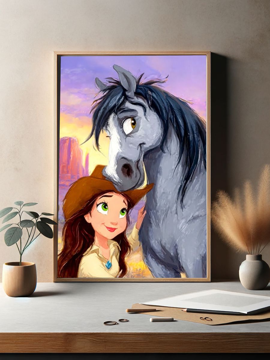 Cowgirl and Horse Sunset Print. — room view 2