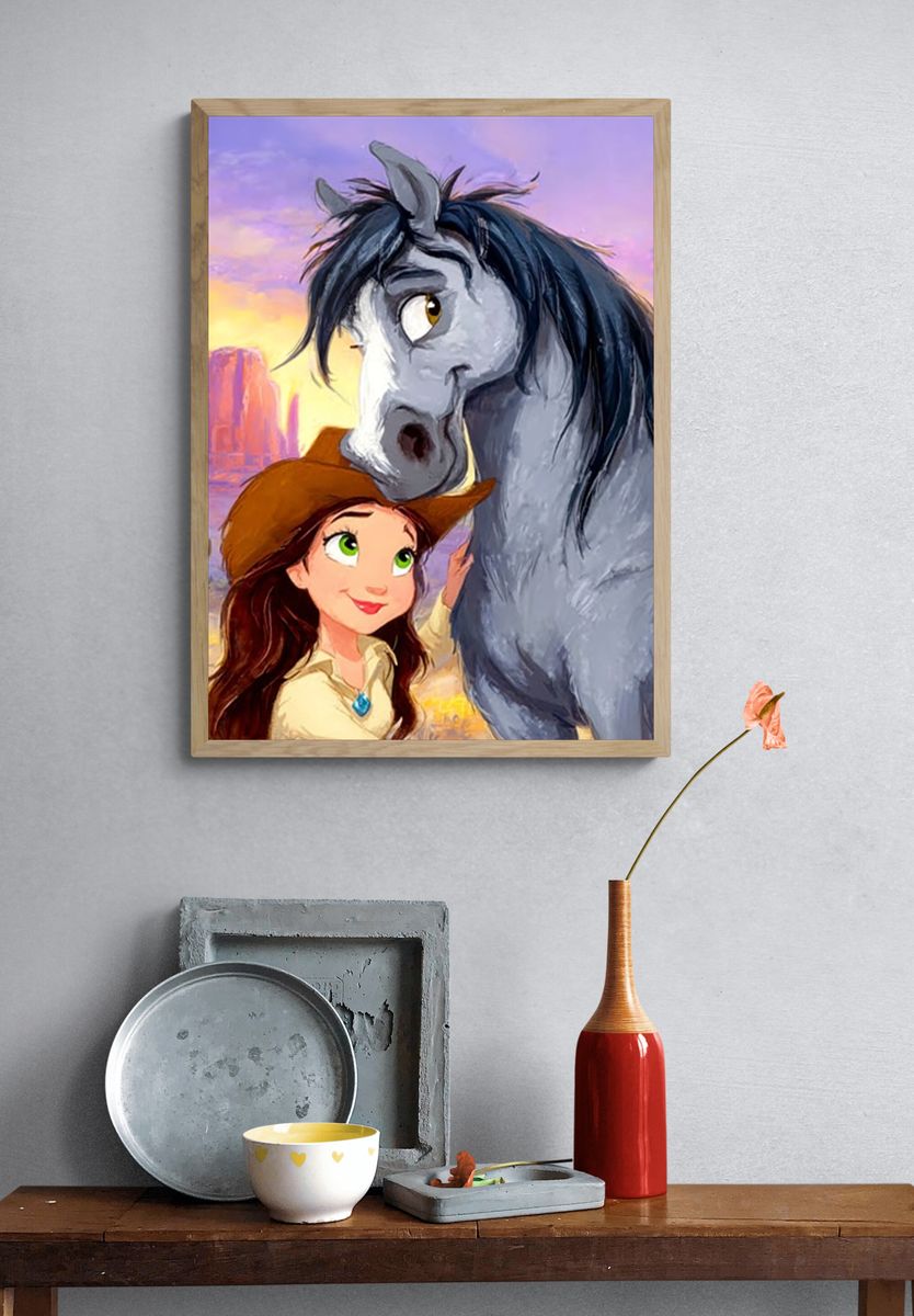 Cowgirl and Horse Sunset Print. — room view 3