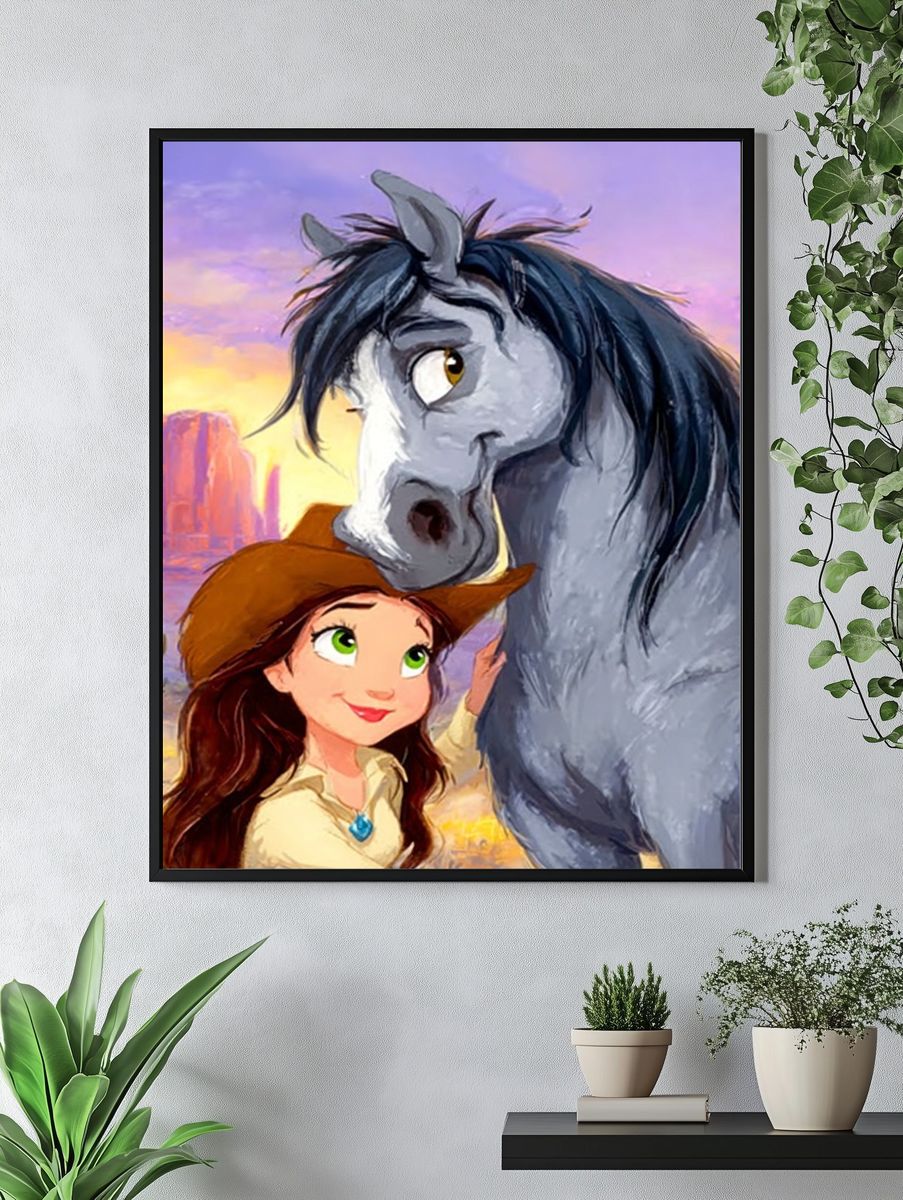 Cowgirl and Horse Sunset Print. — room view 4