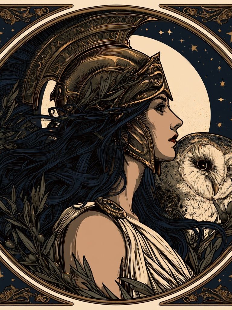 Athena and Owl Art Nouveau Poster. poster — illustration art