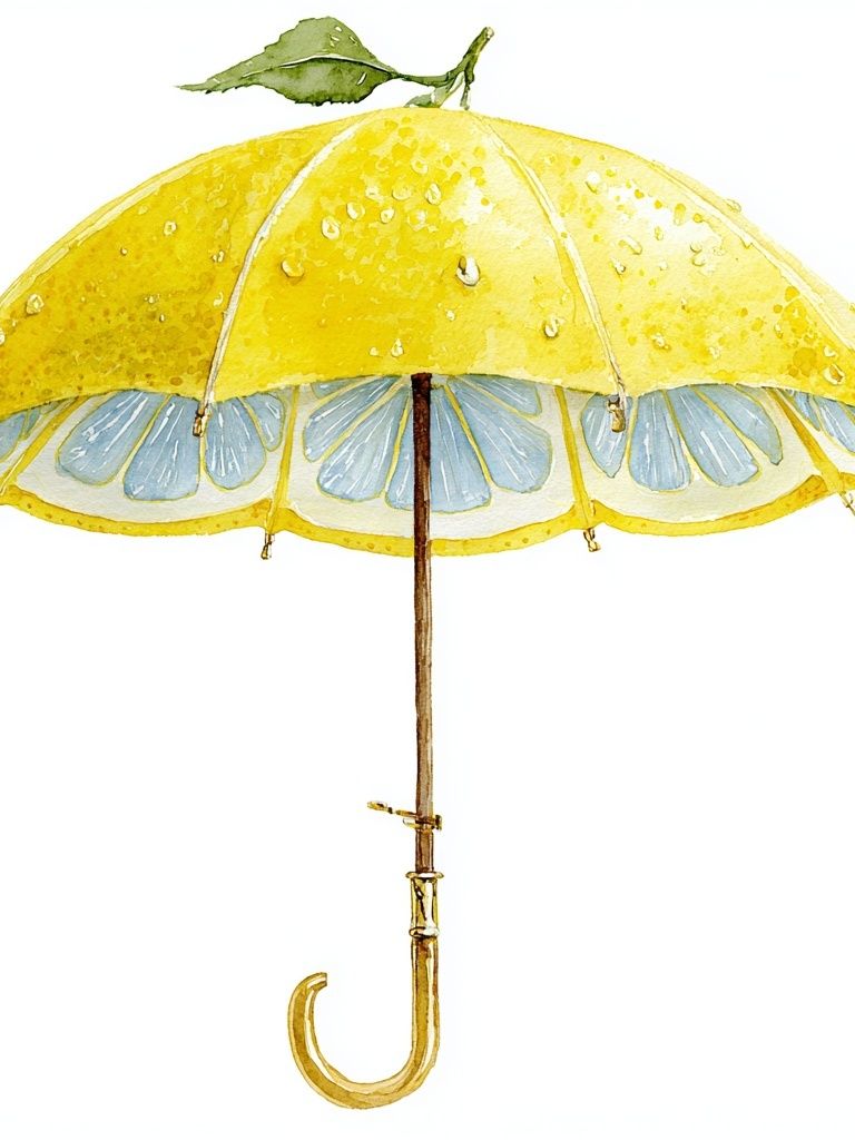 Lemon Umbrella Watercolor Print. poster detail