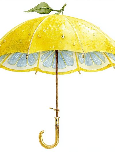 Lemon Umbrella Watercolor Print. poster