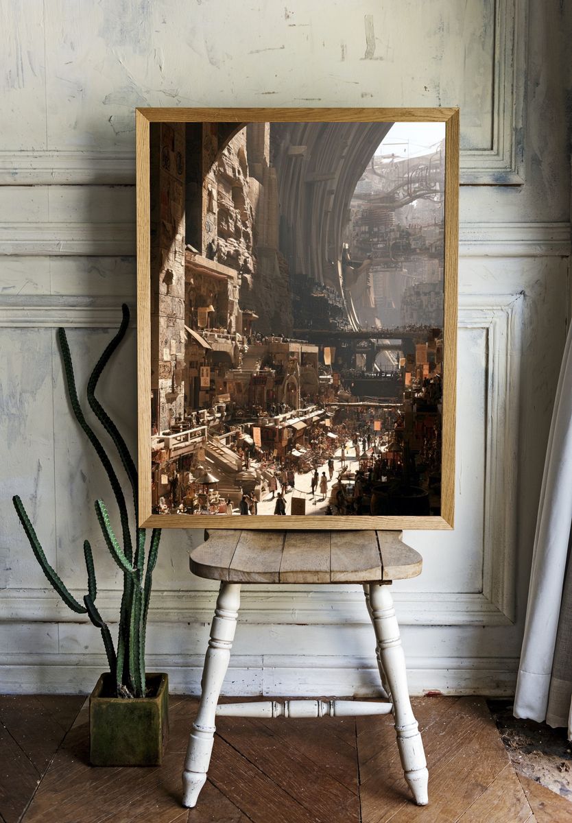 Futuristic Canyon Cityscape Print. room preview