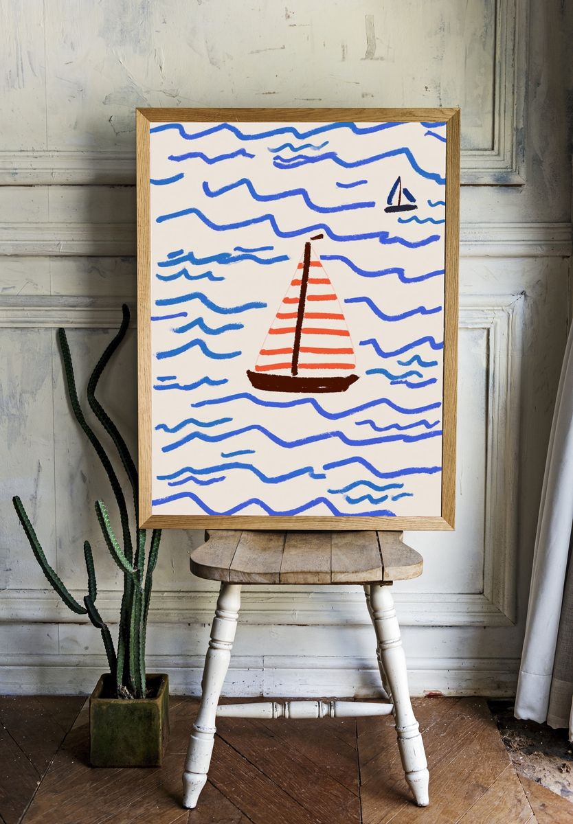Sailboat at Sea Illustration Poster. room preview