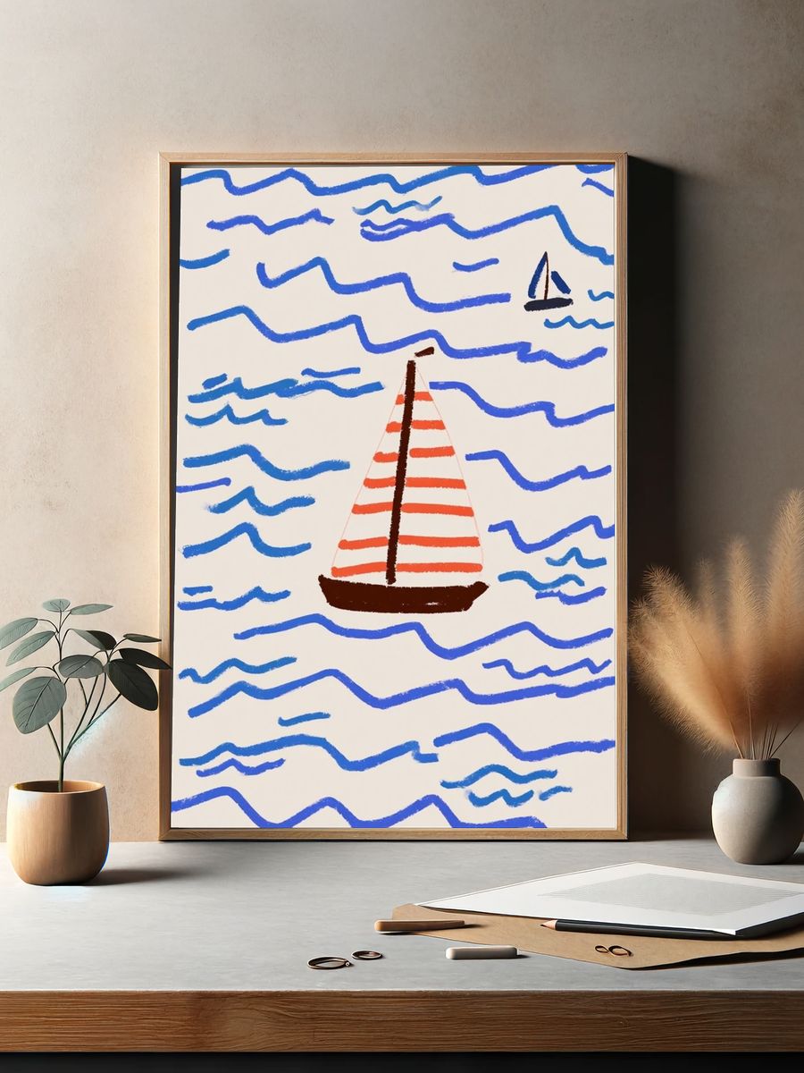 Sailboat at Sea Illustration Poster. — room view 2