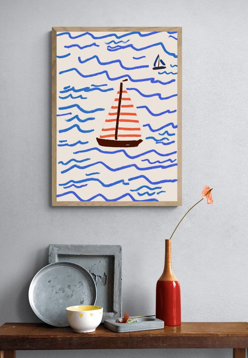 Sailboat at Sea Illustration Poster. — room view 3
