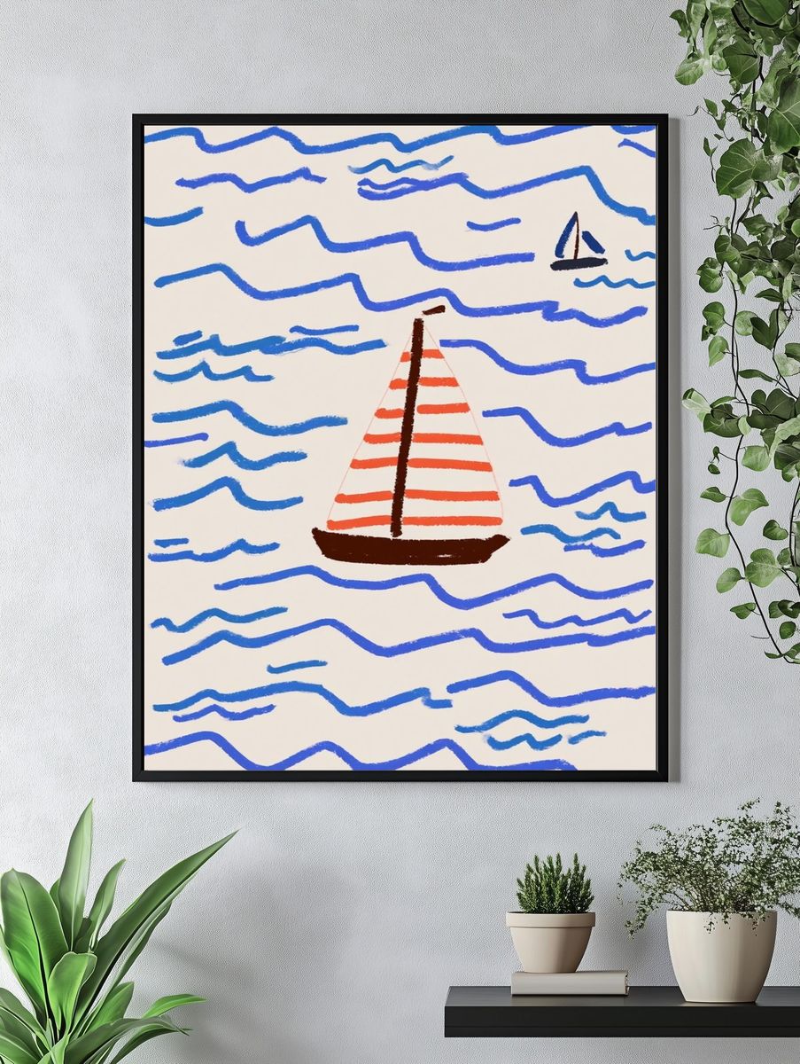 Sailboat at Sea Illustration Poster. — room view 4