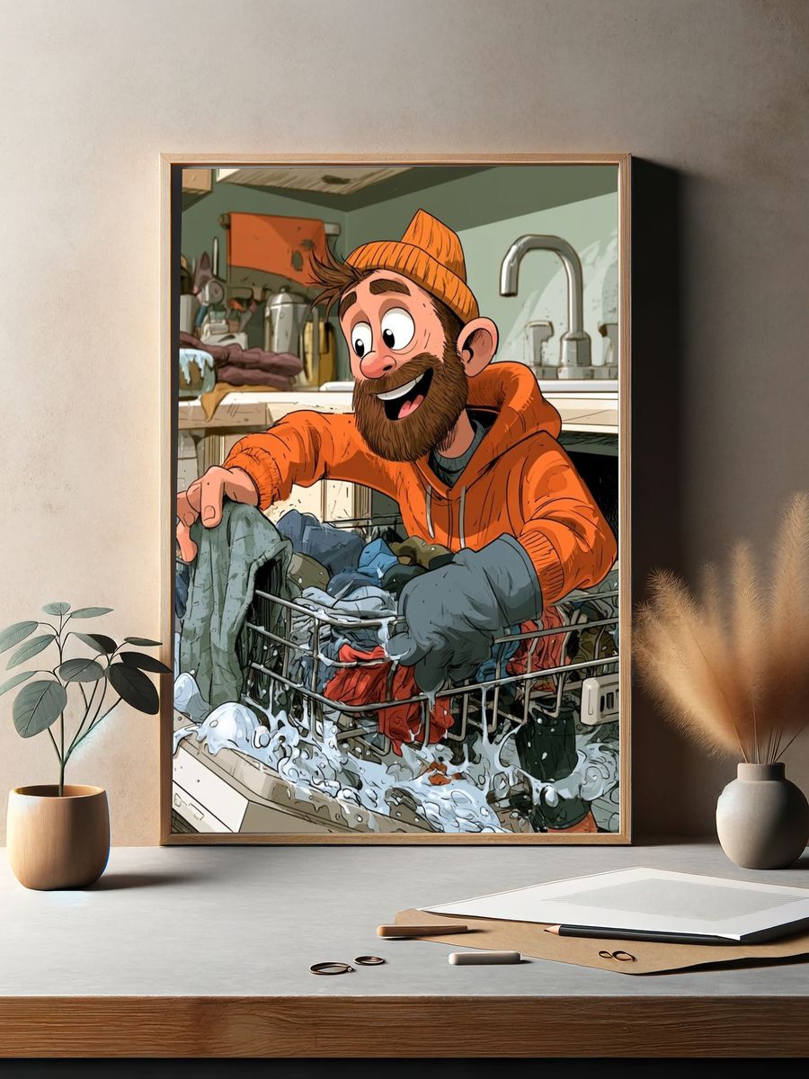 Laundry Day Cartoon Illustration Poster. — room view 2