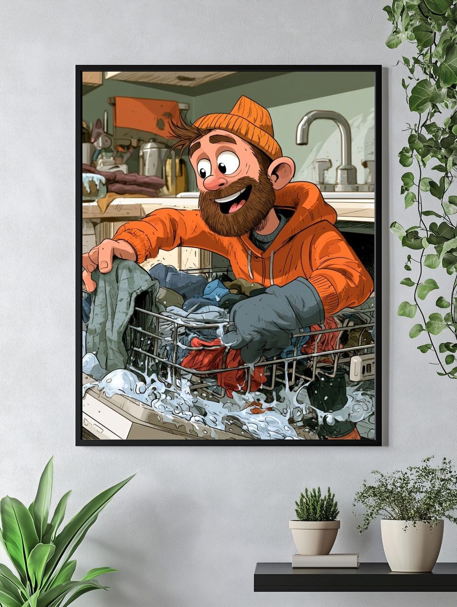 Laundry Day Cartoon Illustration Poster. — room view 4