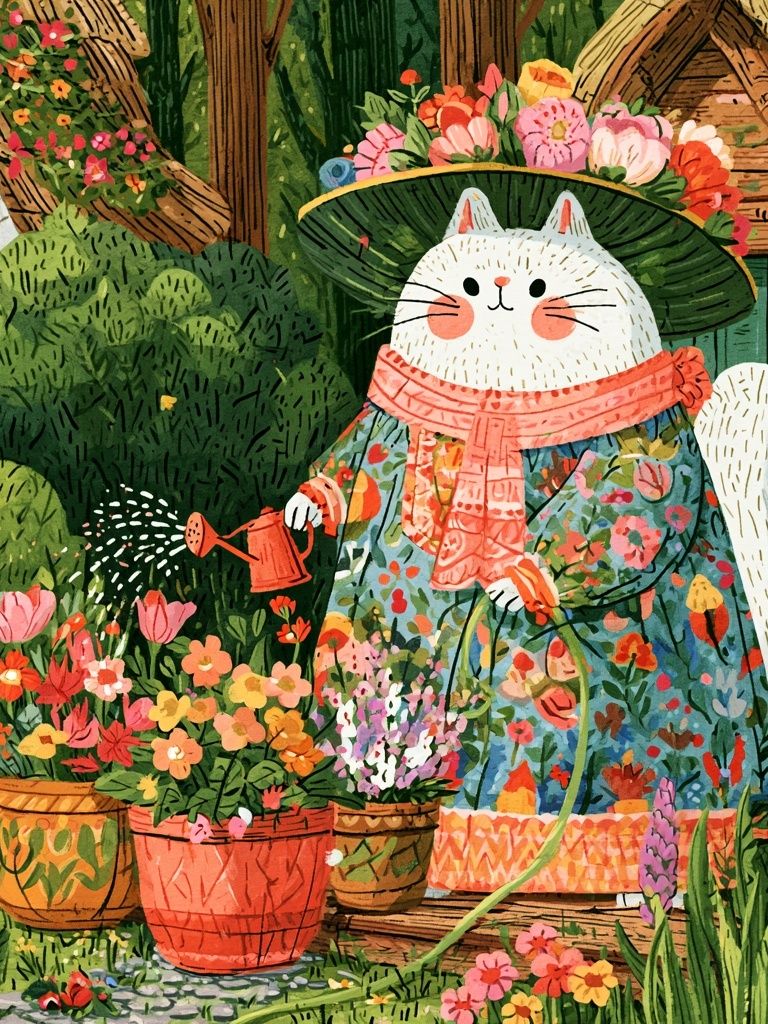 Garden Cat Illustration Poster. poster — illustration art