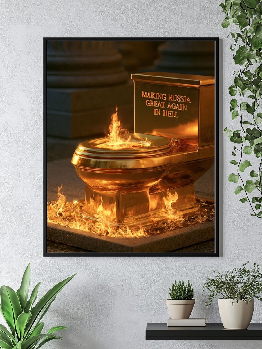 Golden Toilet Satire Poster. — room view 4