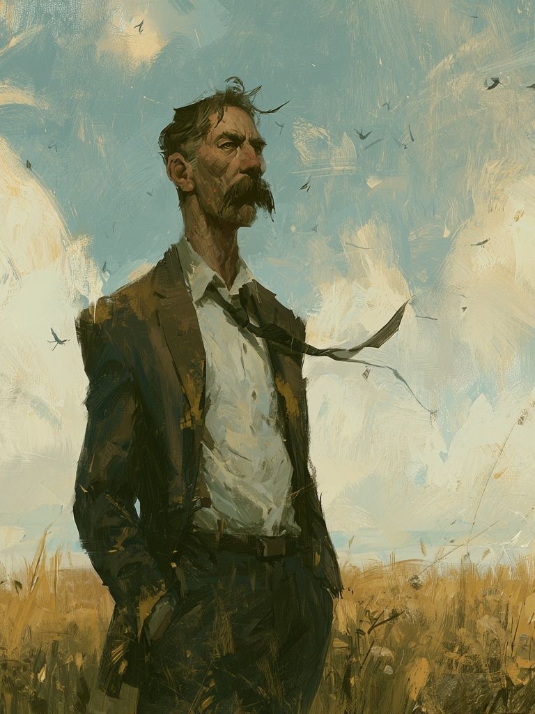 Solitary Man in Field Illustration Poster. poster — illustration art