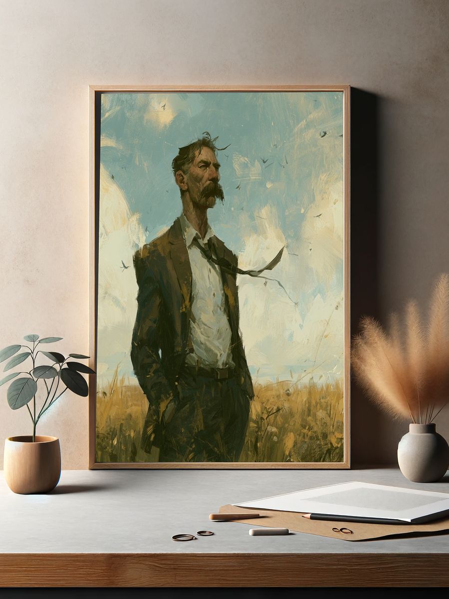 Solitary Man in Field Illustration Poster. — room view 2