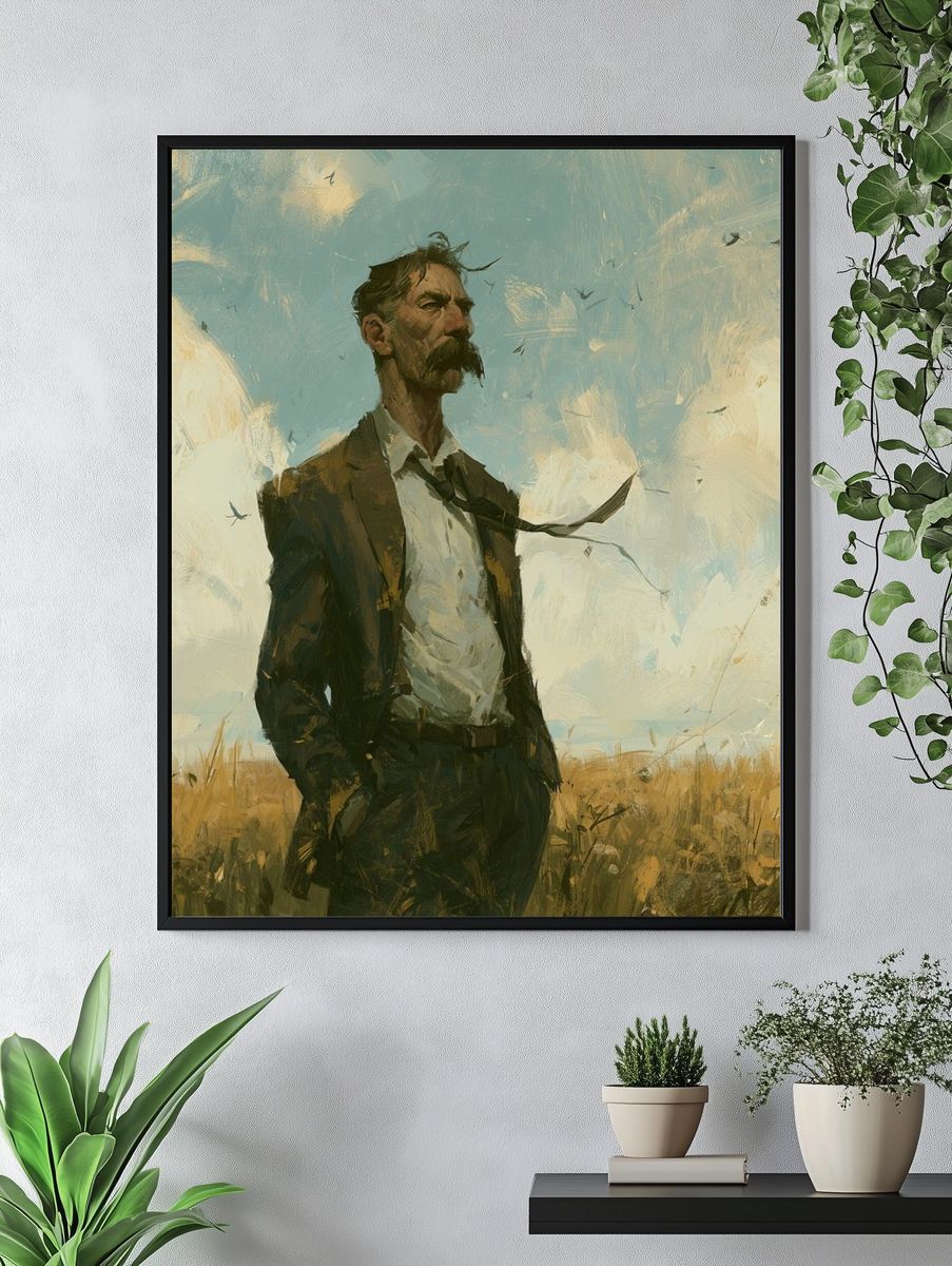 Solitary Man in Field Illustration Poster. — room view 4
