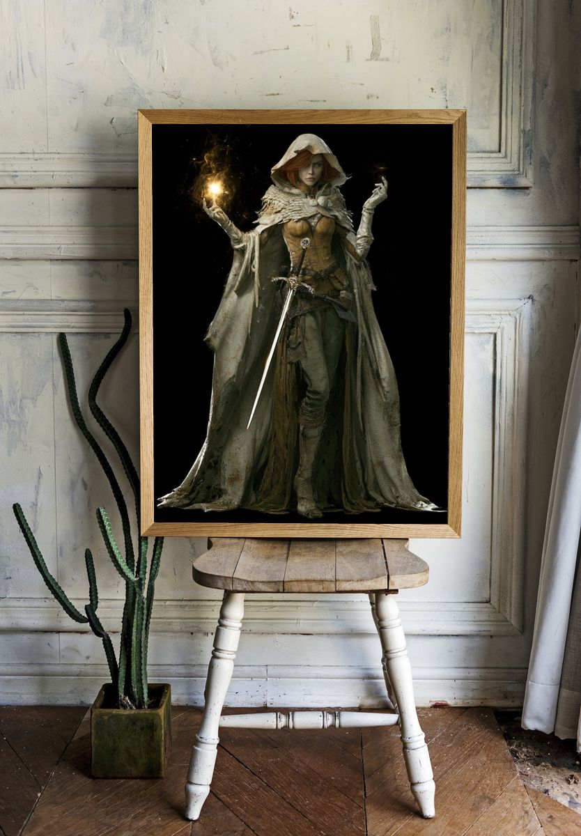 Mystic Hooded Sorceress Fantasy Print. — room view 1