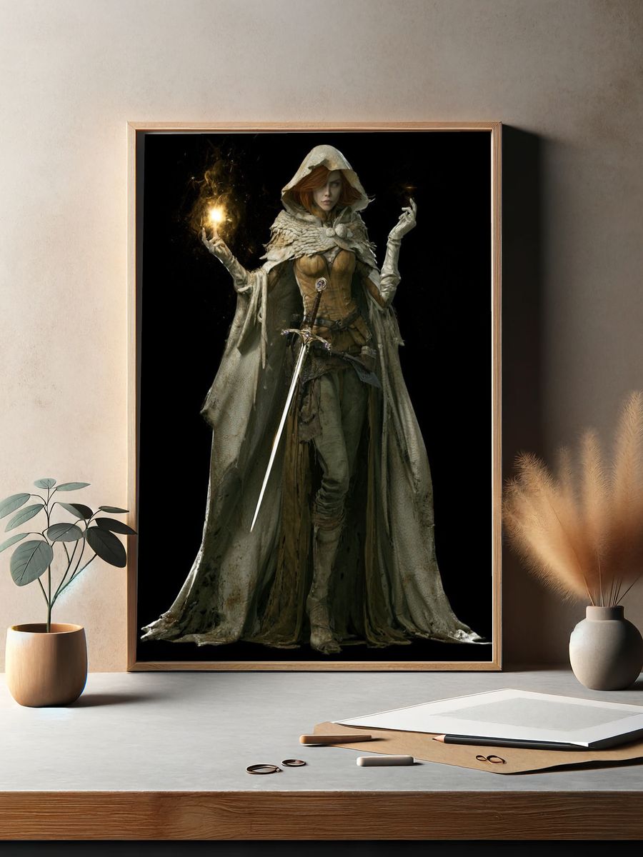 Mystic Hooded Sorceress Fantasy Print. — room view 2