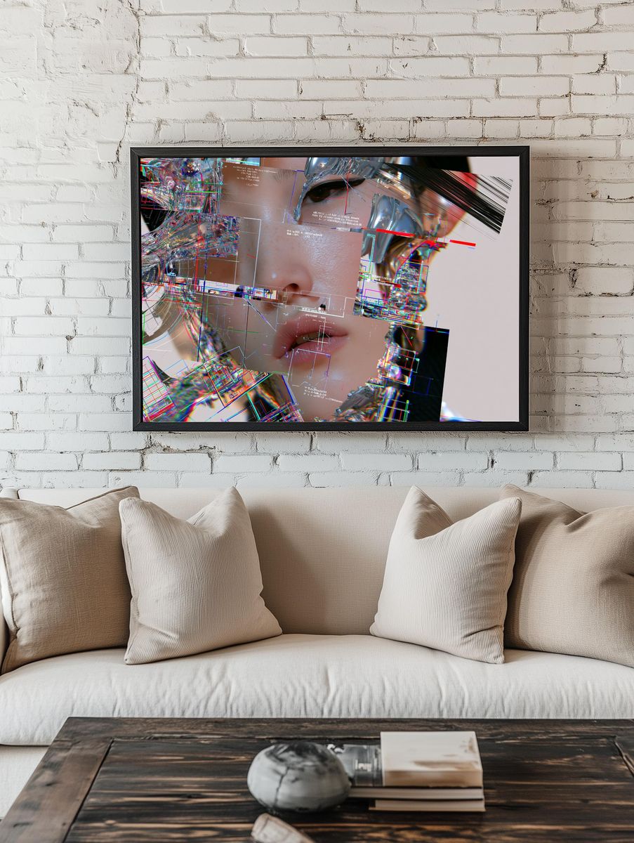 Glitch Portrait Digital Art Poster. room preview